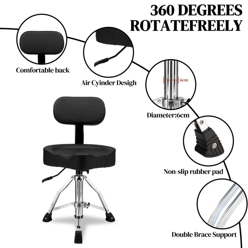 Adjustable Drum Throne With Backrest Hydraulic Drum Stool For Drummers 1