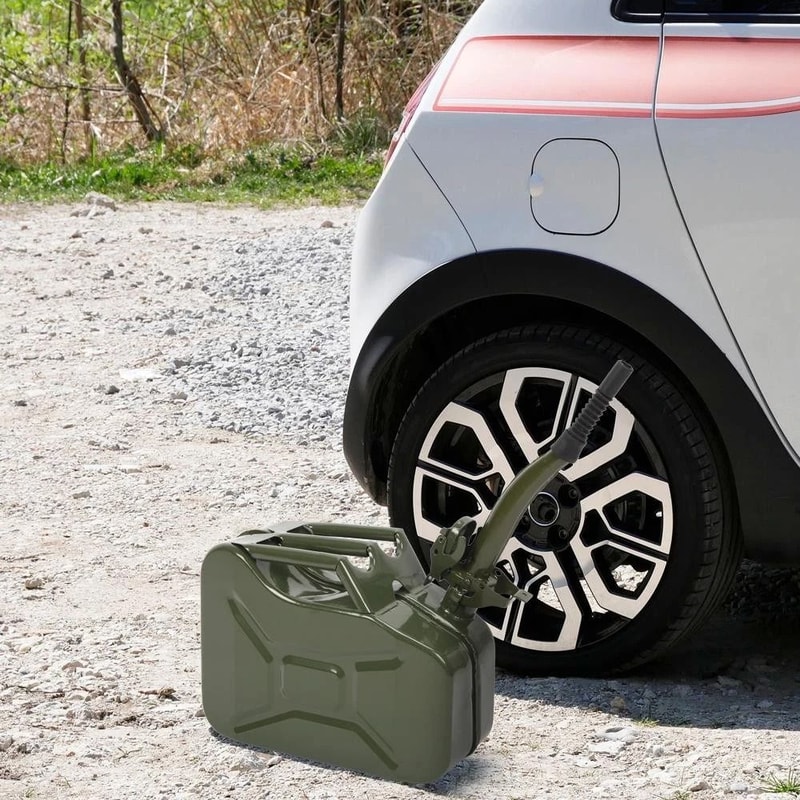 Steel Gas Fuel Can With Pouring Spout Reliable Backup Storage 0