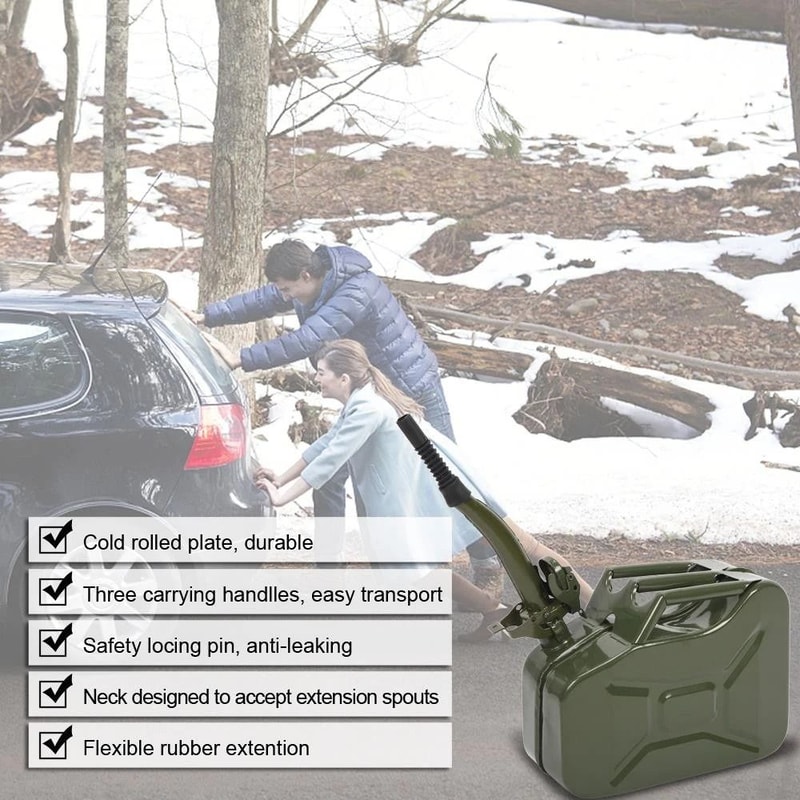 Steel Gas Fuel Can With Pouring Spout Reliable Backup Storage 11