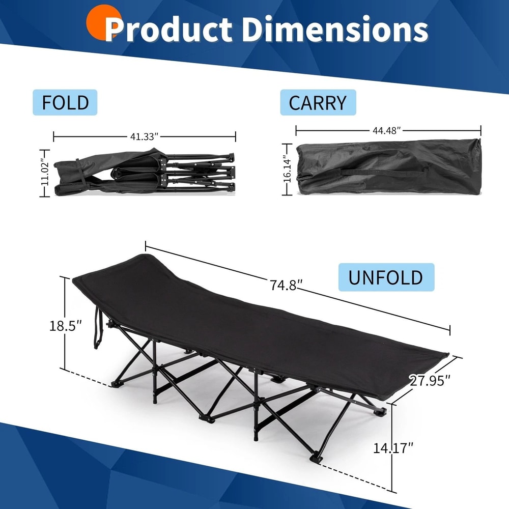 Portable Folding Camping Cot Bed With Soft Pad For Outdoor Adults Sleeping Compact Comfortable Fo 2