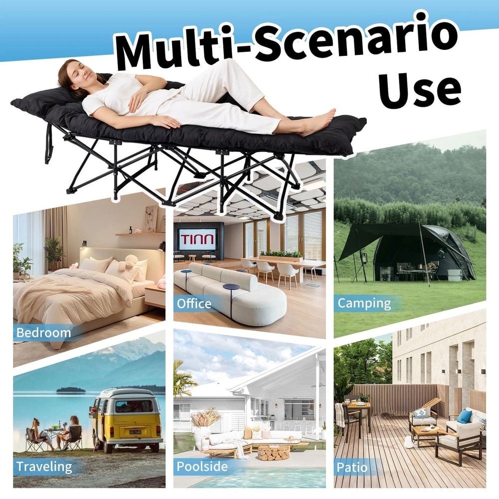 Portable Folding Camping Cot Bed With Soft Pad For Outdoor Adults Sleeping Compact Comfortable Fo 4
