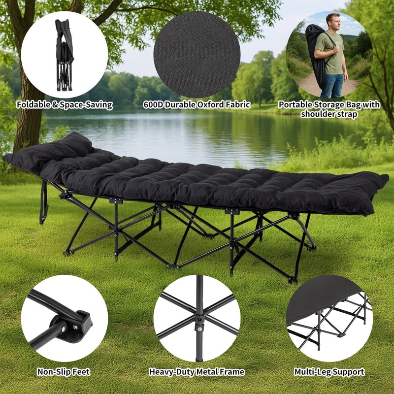 Portable Folding Camping Cot Bed With Soft Pad For Outdoor Adults Sleeping Compact Comfortable Fo 6