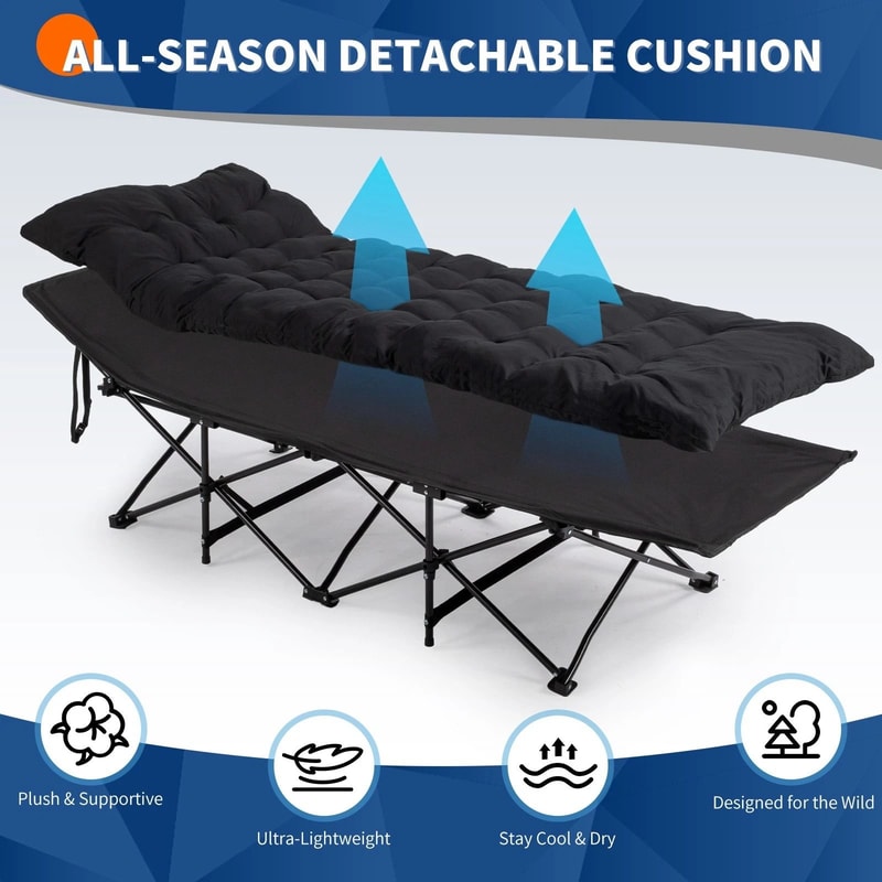 Portable Folding Camping Cot Bed With Soft Pad For Outdoor Adults Sleeping Compact Comfortable Fo 7