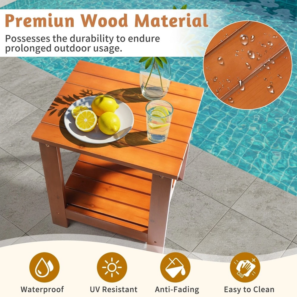 Portable Teak Wood Side Table For Patio Indoors Small Square WeatherResistant Compact Design 5