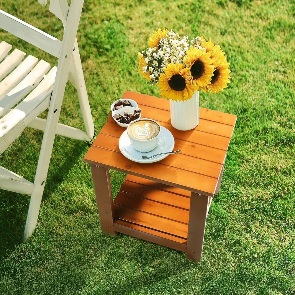 Portable Teak Wood Side Table For Patio Indoors Small Square WeatherResistant Compact Design 3