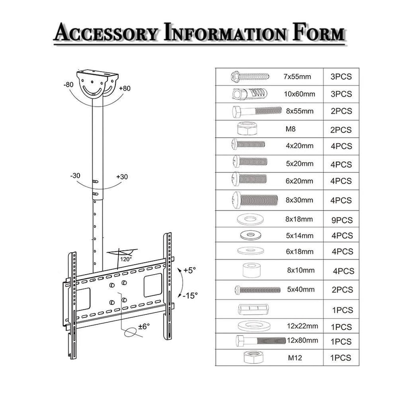 Ceiling TV Mount Bracket Adjustable Tilt Swivel 6