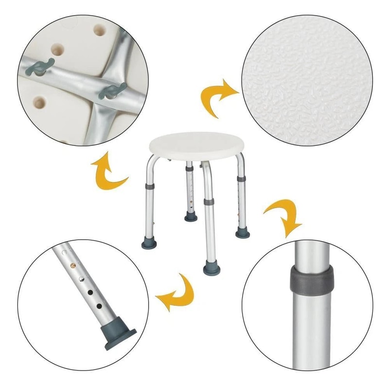 AntiSlip Adjustable Medical Shower Chair For Elderly Round Stool Seat With Stable Support 7