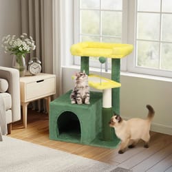 indoor cat tree tower with scratching post, toy ball & cozy condo – perfect for play & rest