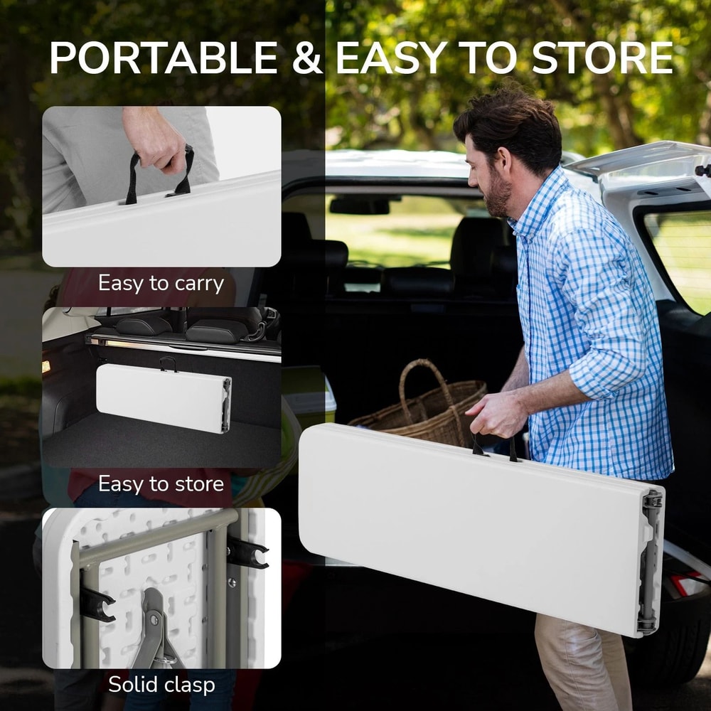 Foldable Patio Bench Tabletop Garden Party Outdoor Plastic Table For Easy Storage 2