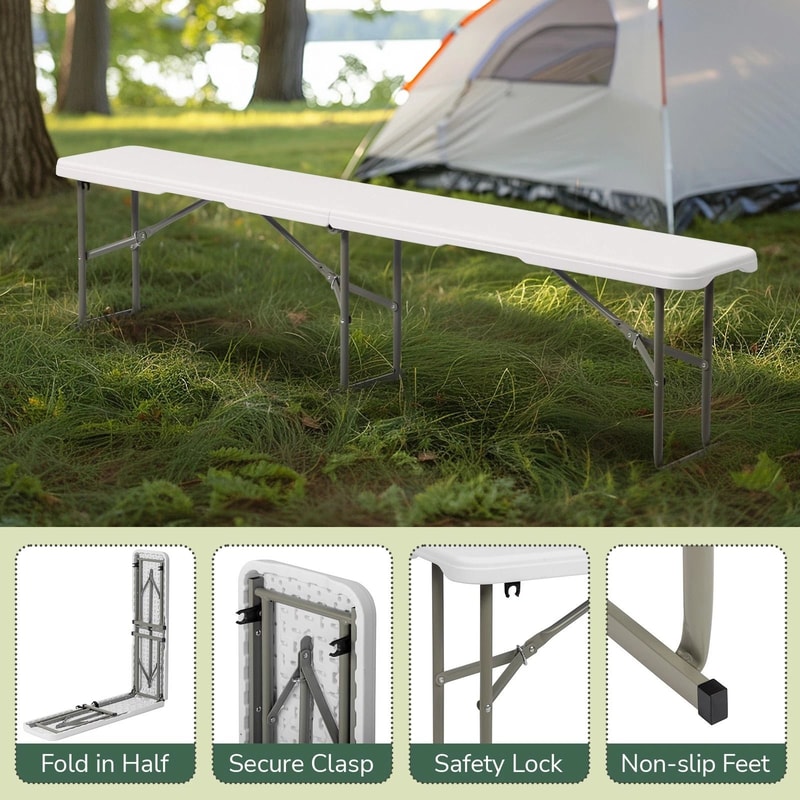 Foldable Patio Bench Tabletop Garden Party Outdoor Plastic Table For Easy Storage 3