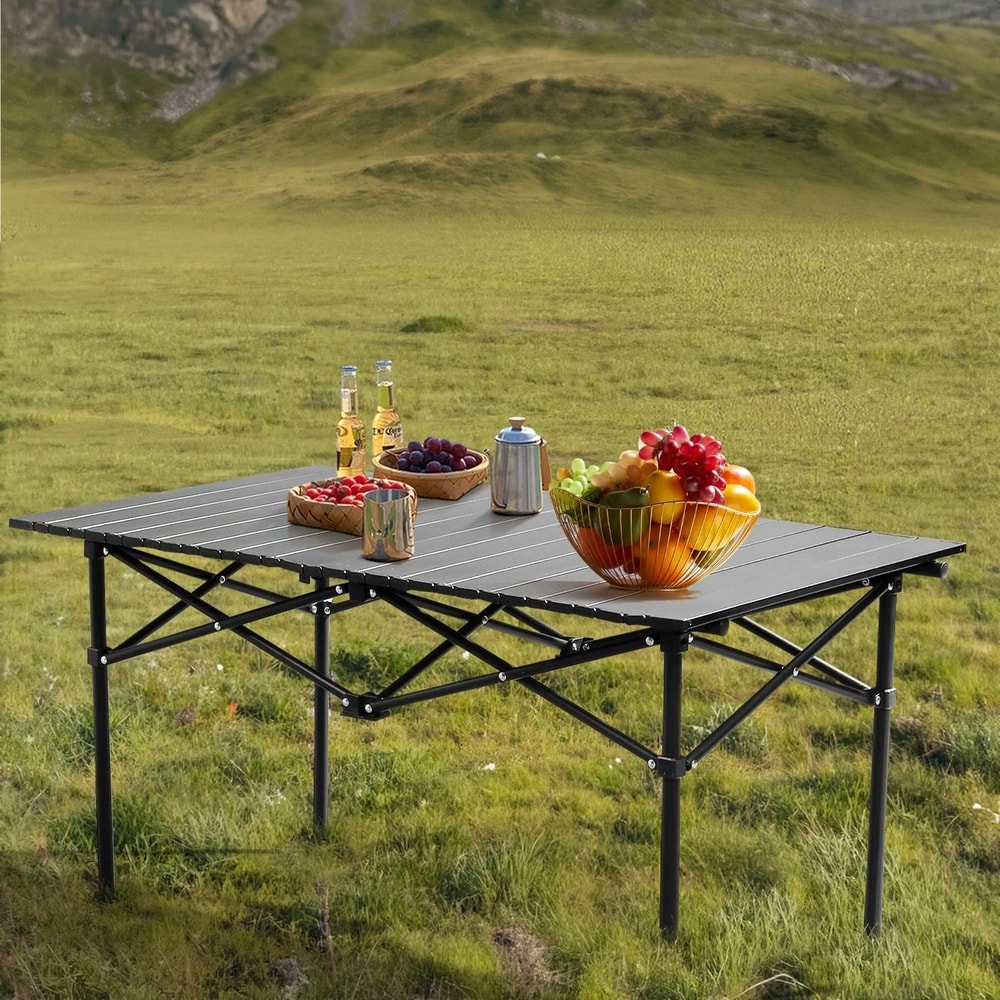 Folding Portable Camping Table Compact Carbon Steel Outdoor Picnic Table 0