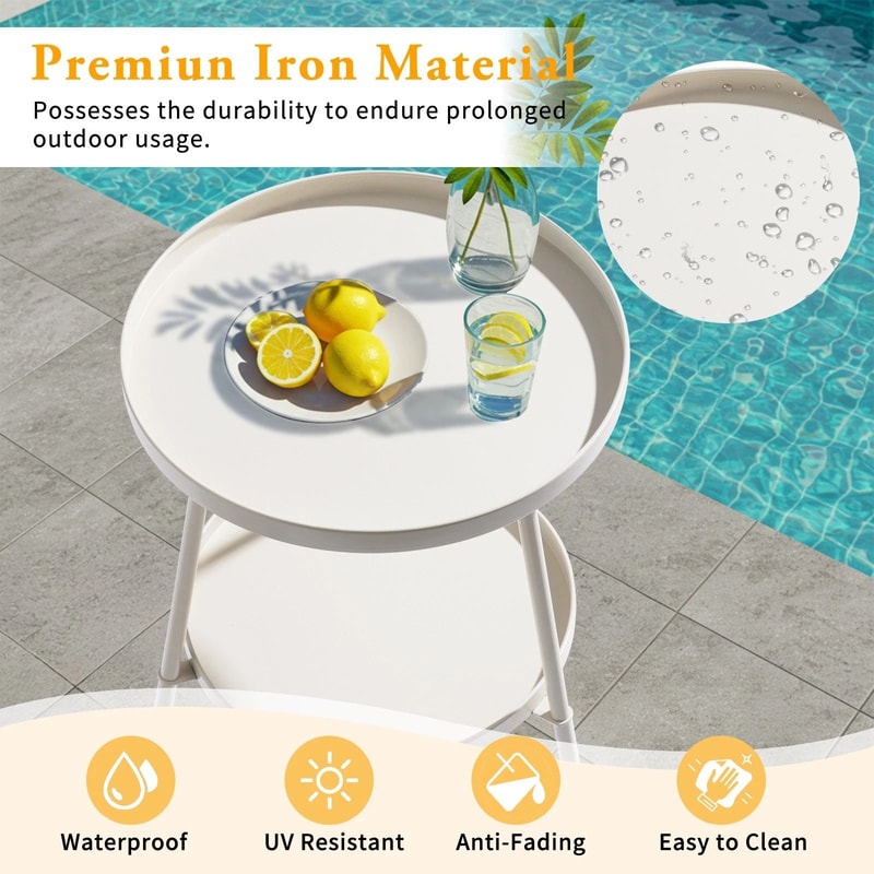 Round Metal Side Table For Indoor Outdoor Use Compact End Table For Patio Garden And Living Room 1