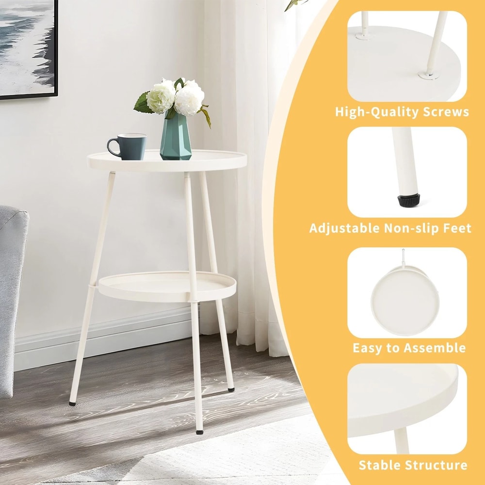 Round Metal Side Table For Indoor Outdoor Use Compact End Table For Patio Garden And Living Room 4