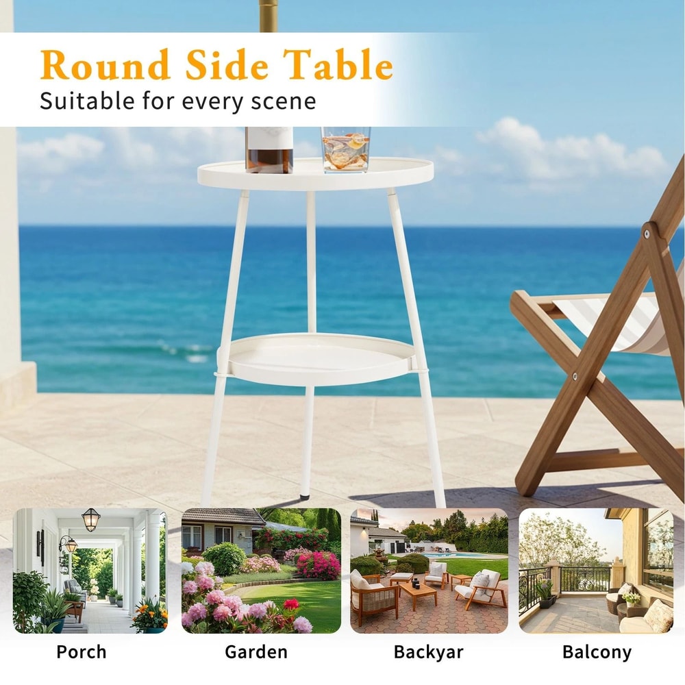 Round Metal Side Table For Indoor Outdoor Use Compact End Table For Patio Garden And Living Room 5