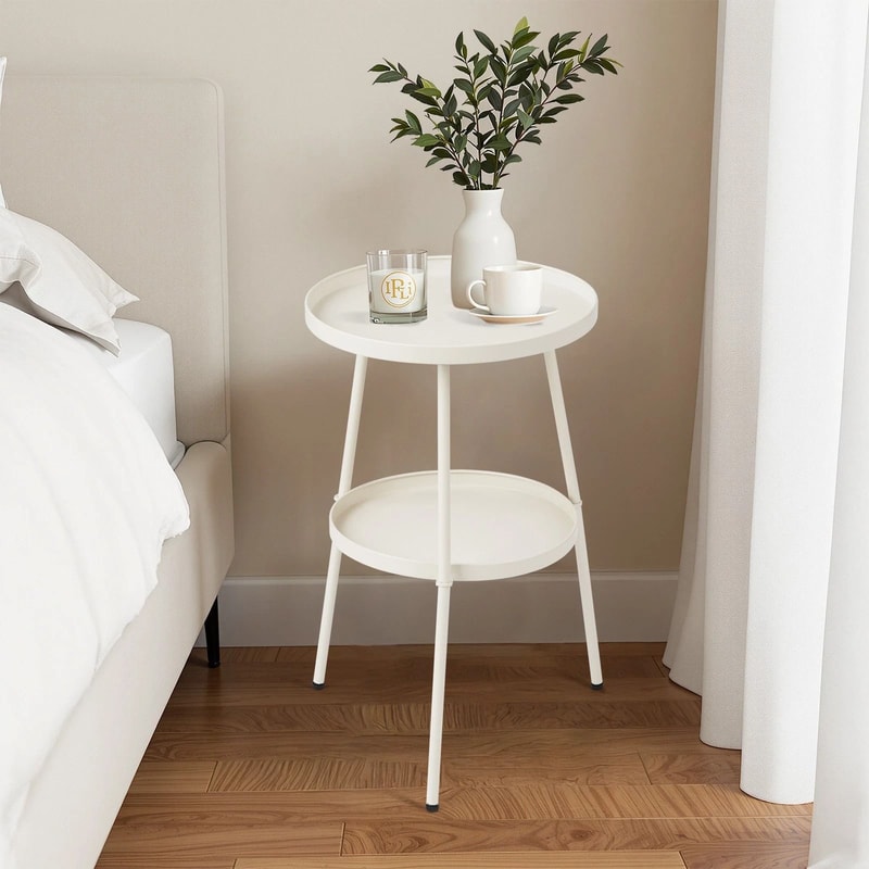 Round Metal Side Table For Indoor Outdoor Use Compact End Table For Patio Garden And Living Room 0