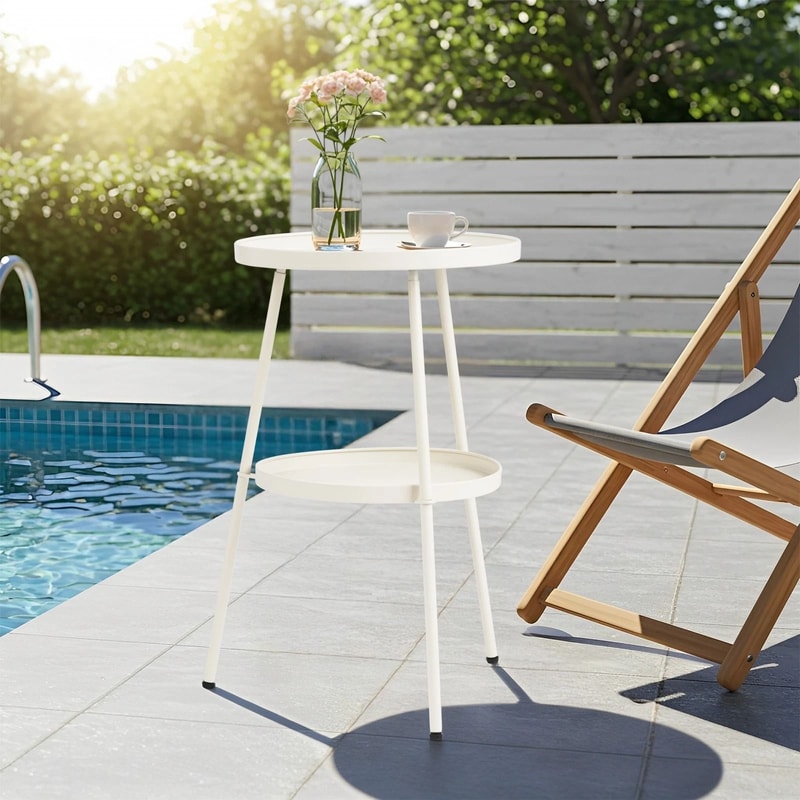 Round Metal Side Table For Indoor Outdoor Use Compact End Table For Patio Garden And Living Room 3