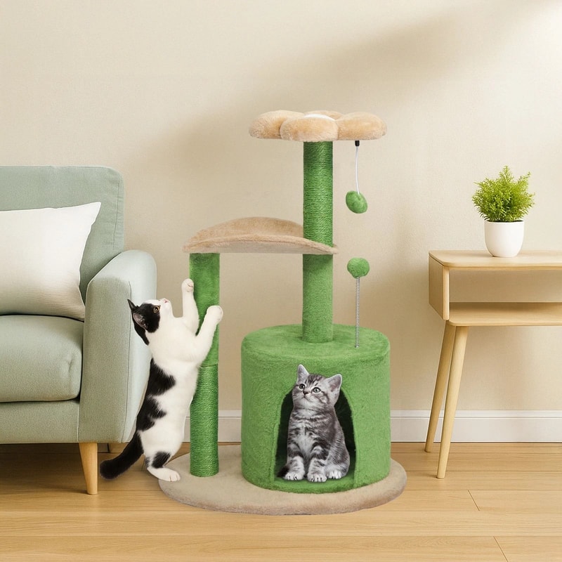 MultiLevel Indoor Cat Tree Tower With Scratching Post Toy Ball 0