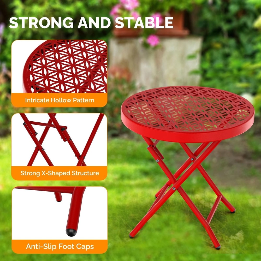 Sturdy Red Folding Patio Table For Outdoor Dining Garden Side Table 2