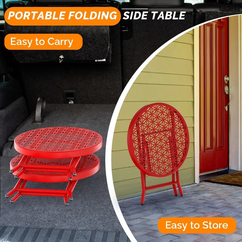 Sturdy Red Folding Patio Table For Outdoor Dining Garden Side Table 5