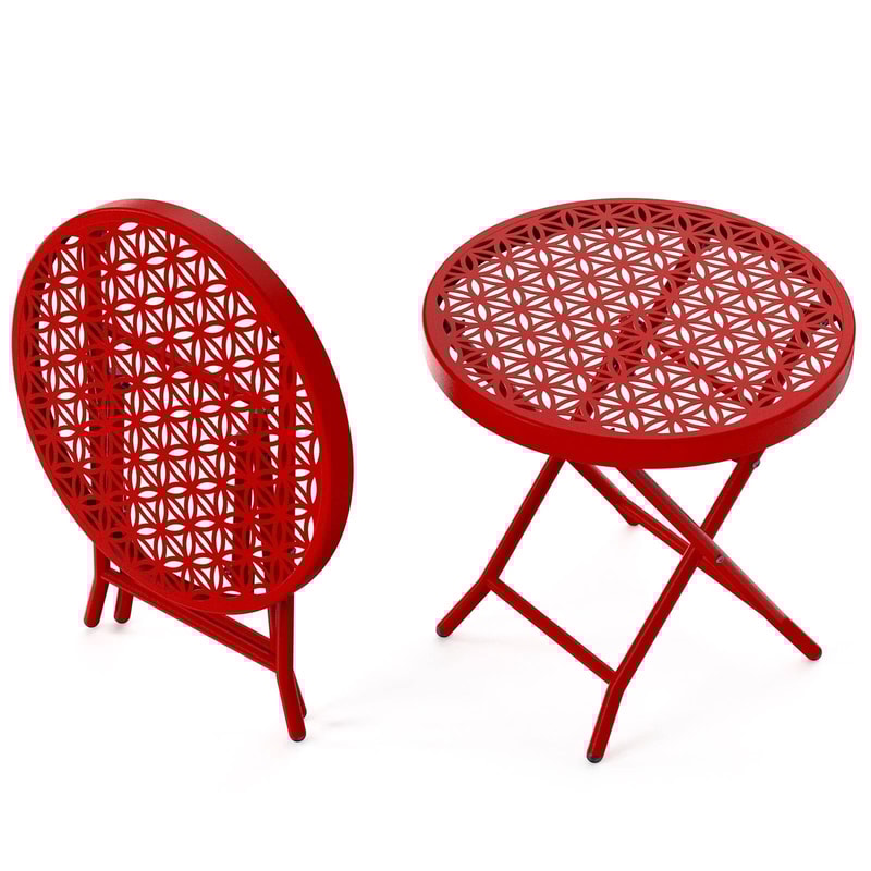 Sturdy Red Folding Patio Table For Outdoor Dining Garden Side Table 4