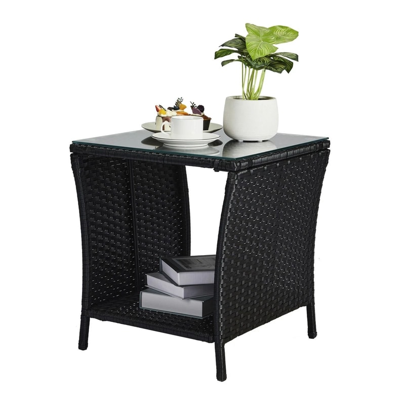 Elegant Side Tea Table With Tempered Glass Perfect For Patio And Garden Spaces 2