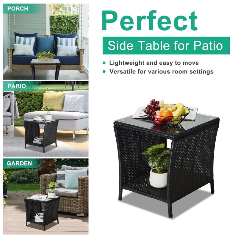 Elegant Side Tea Table With Tempered Glass Perfect For Patio And Garden Spaces 3