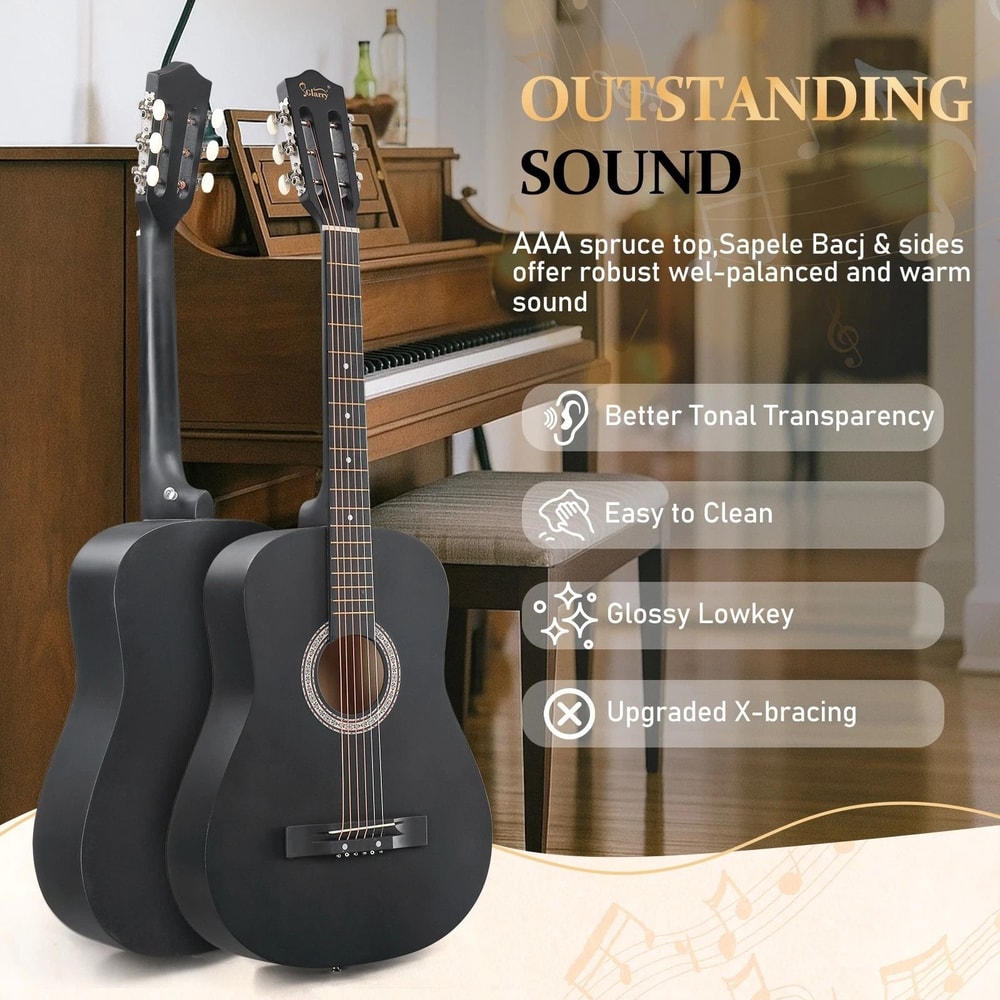 Round Acoustic Guitar Set Tuner Strings And Picks Perfect For Beginners 9
