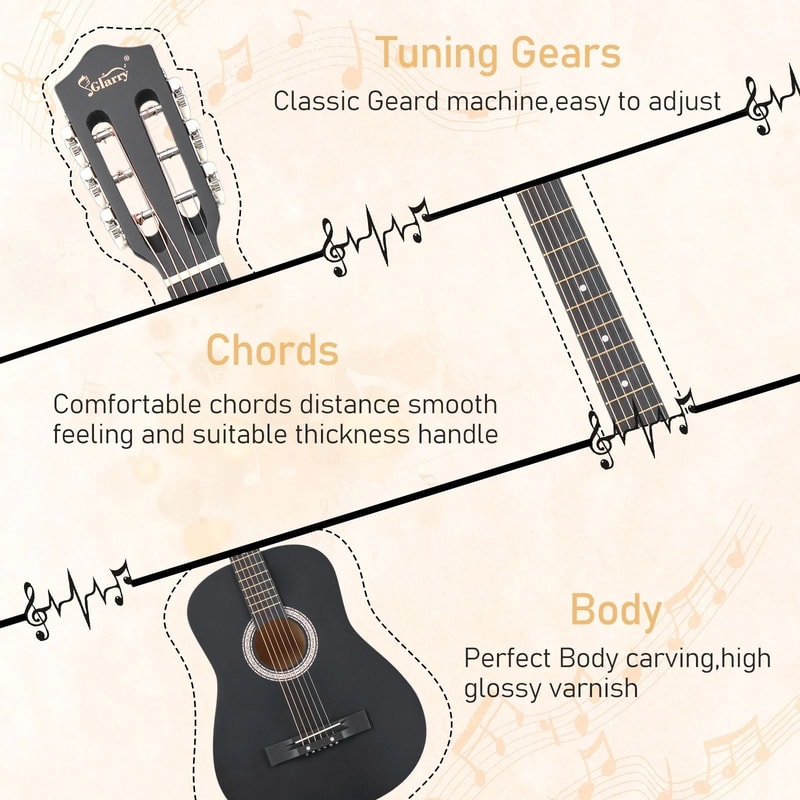 Round Acoustic Guitar Set Tuner Strings And Picks Perfect For Beginners 3
