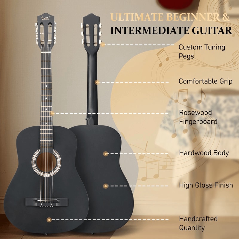 Round Acoustic Guitar Set Tuner Strings And Picks Perfect For Beginners 7