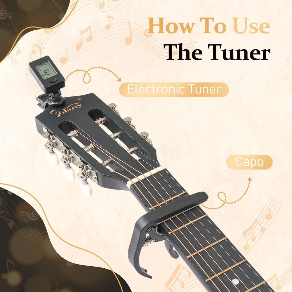 Round Acoustic Guitar Set Tuner Strings And Picks Perfect For Beginners 8