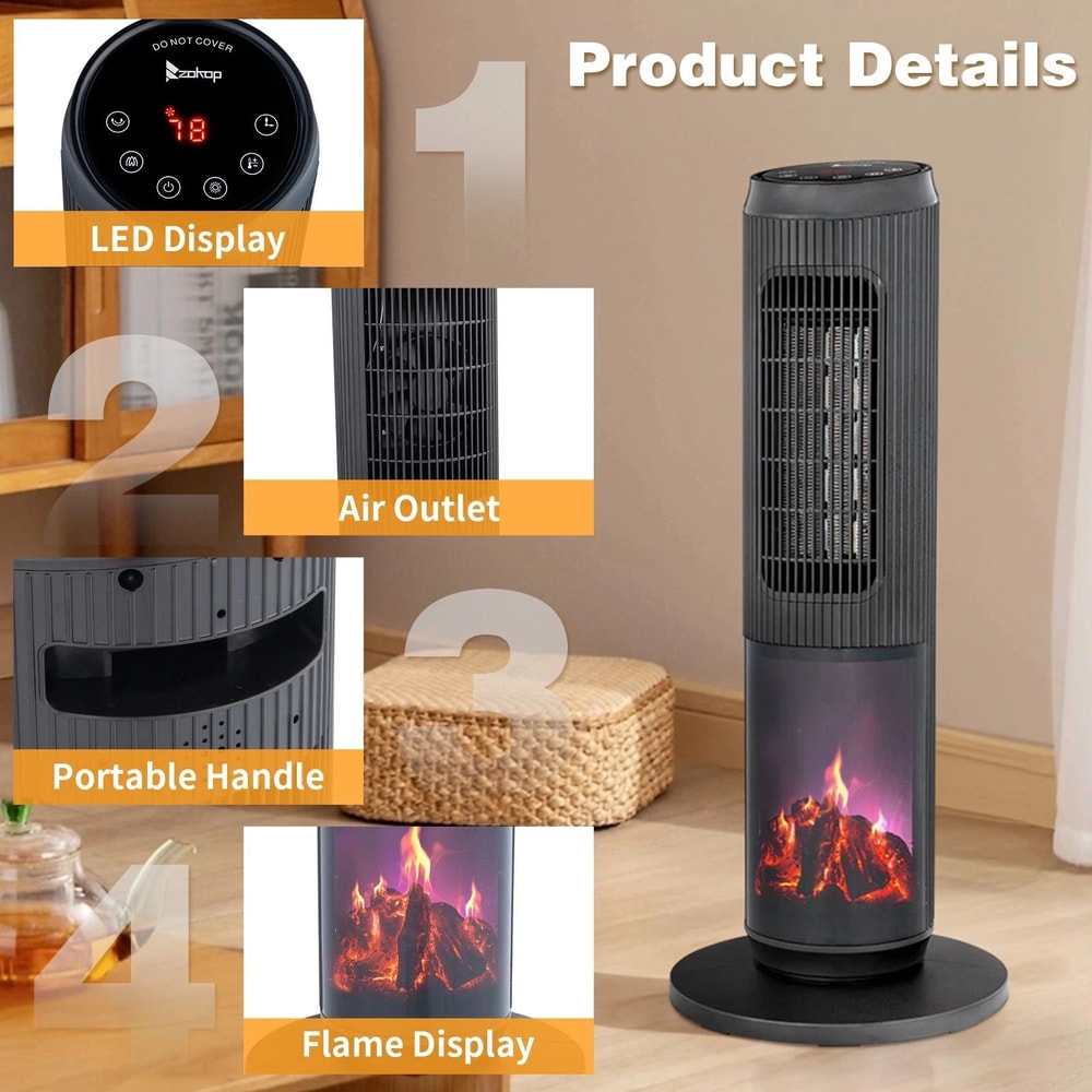 Tower Space Heater With Flame Oscillation Timer Remote Control 1