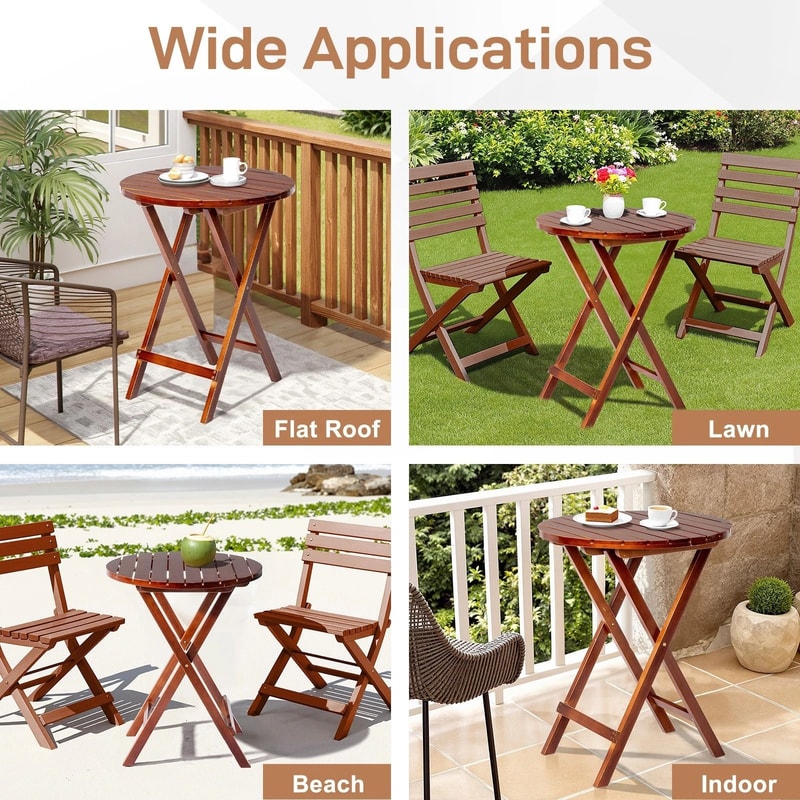 Teak Wooden Folding Side Bistro Table Versatile Garden Table Round Patio Table 5