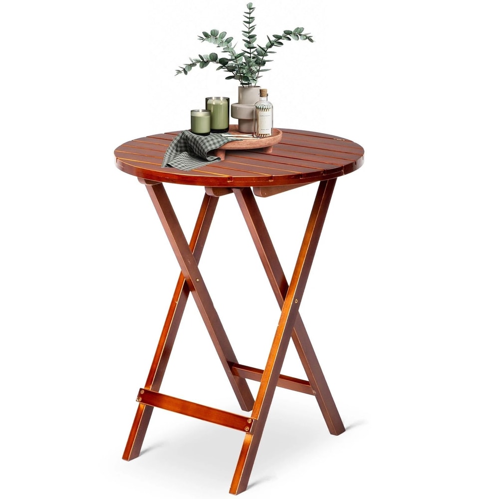 Teak Wooden Folding Side Bistro Table Versatile Garden Table Round Patio Table 0