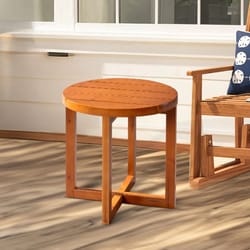 elegant wooden round side table for indoor & outdoor spaces – teak finish, compact coffee table