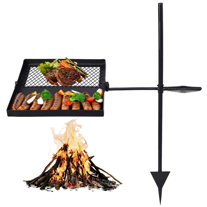 Heavy Duty Steel Swivel Campfire Grill Foldable Adjustable Outdoor Fire Cook Grate For Camping 3