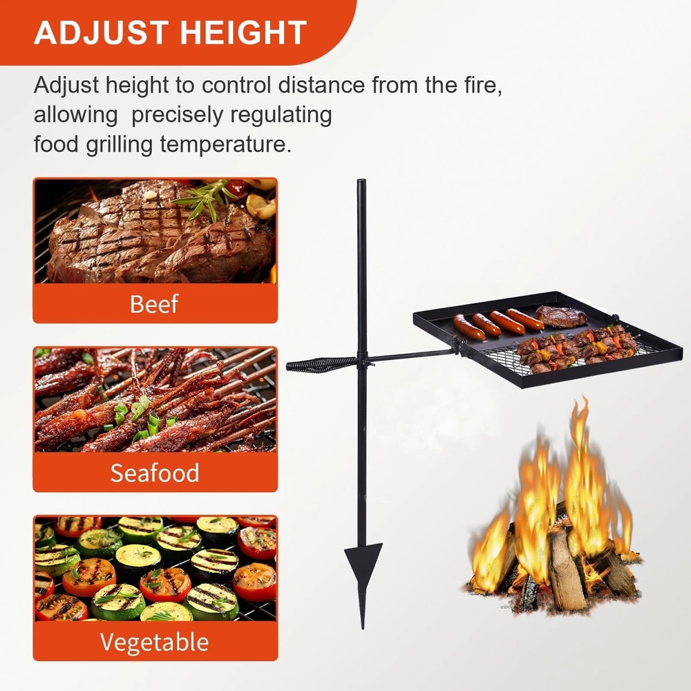 Heavy Duty Steel Swivel Campfire Grill Foldable Adjustable Outdoor Fire Cook Grate For Camping 6