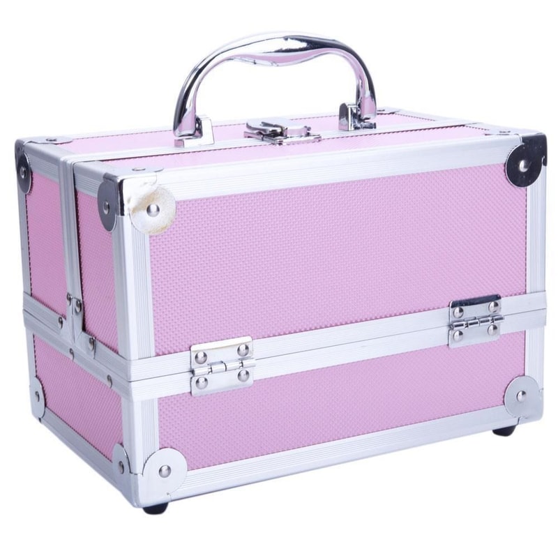 Aluminum Makeup And Jewelry Storage Box Cosmetic Button Lock Organizer For Travel 1