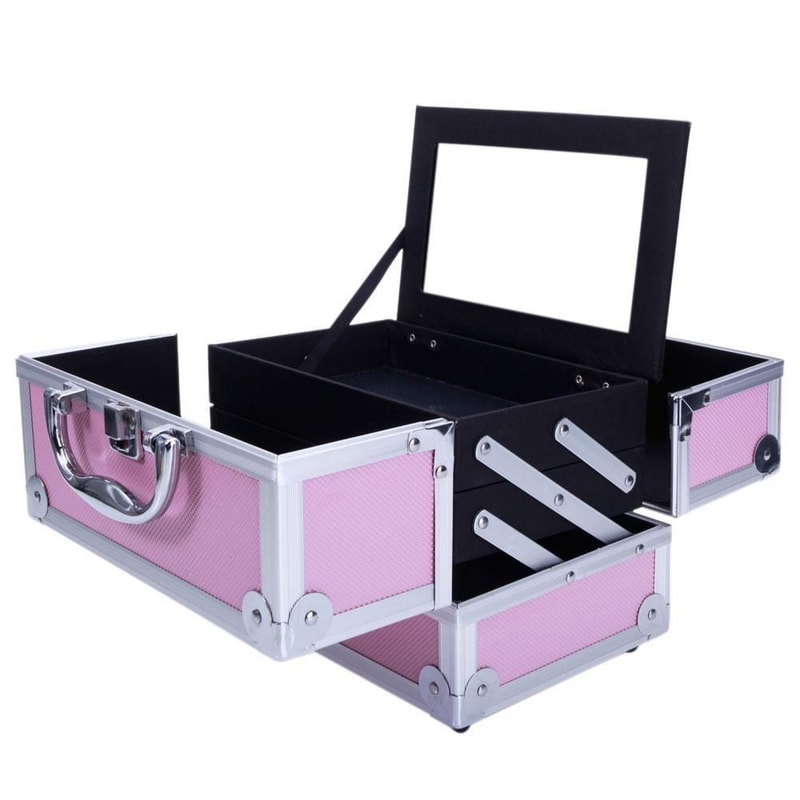 Aluminum Makeup And Jewelry Storage Box Cosmetic Button Lock Organizer For Travel 4