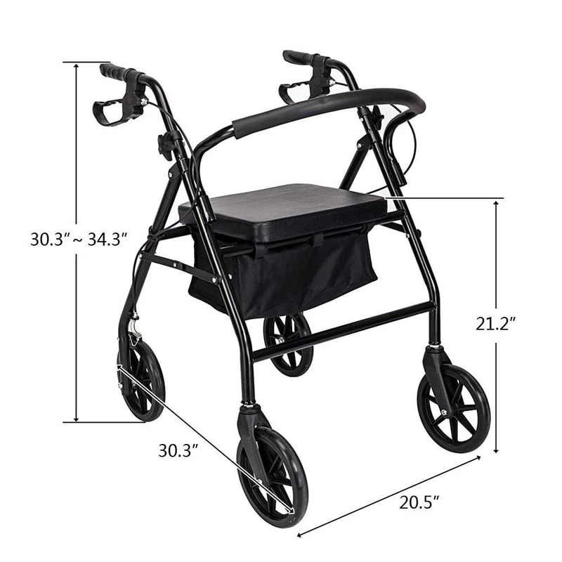 Lightweight Aluminum Rollator Walker With Curved Back Seat Adjustable Height 3