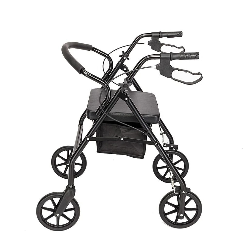 Lightweight Aluminum Rollator Walker With Curved Back Seat Adjustable Height 0