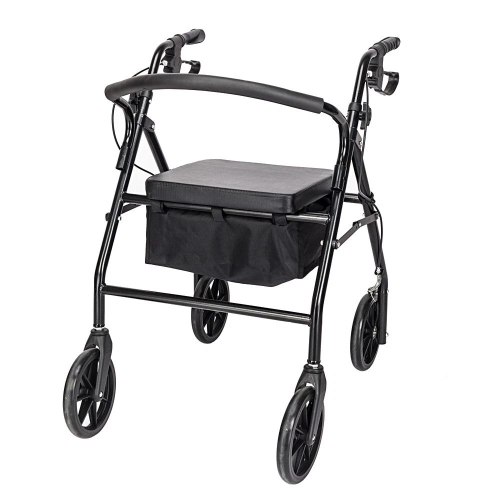 Lightweight Aluminum Rollator Walker With Curved Back Seat Adjustable Height 2