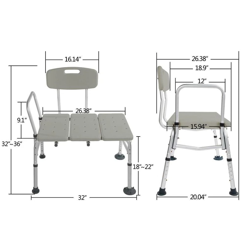 Wheelchair Shower Transfer Bench With Hand Rail Adjustable Bath Seat For Easy Mobility 3