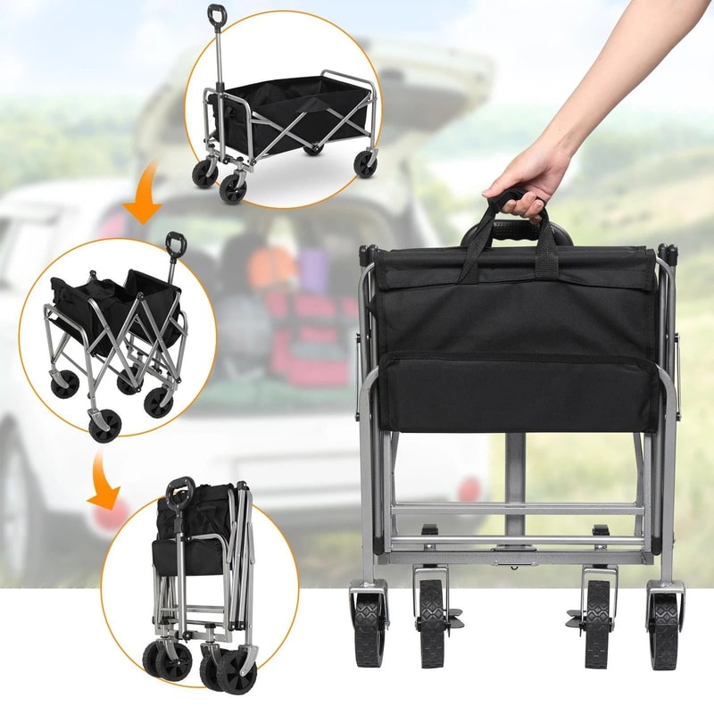 Folding Beach Cart Collapsible Utility Garden Shopping Cart 4