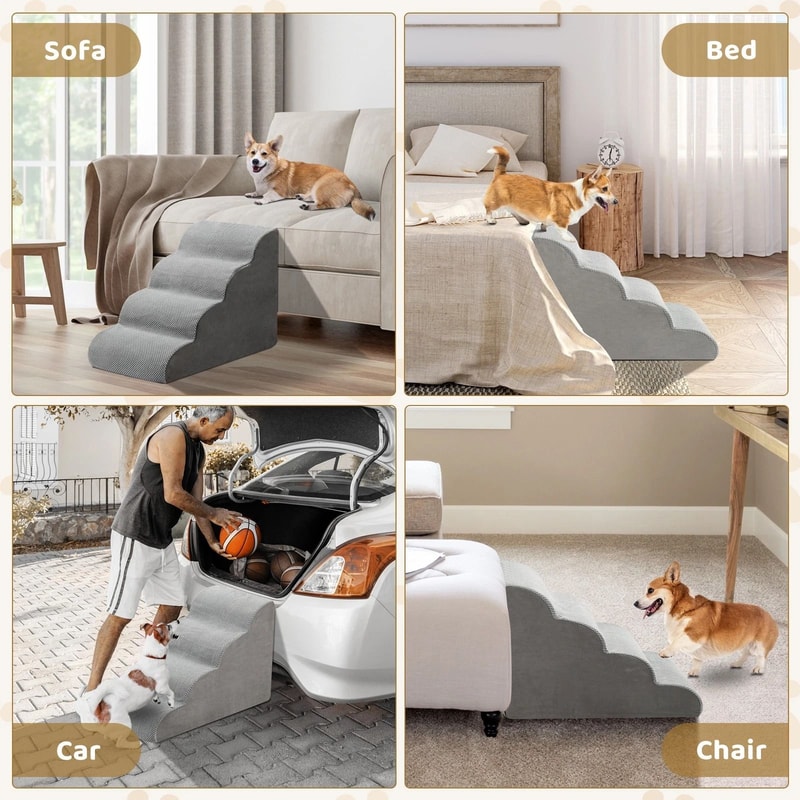 Pet Stairs Memory Foam Ladder For Dogs And Cats NonSlip Easy Climb Removable Cover 7