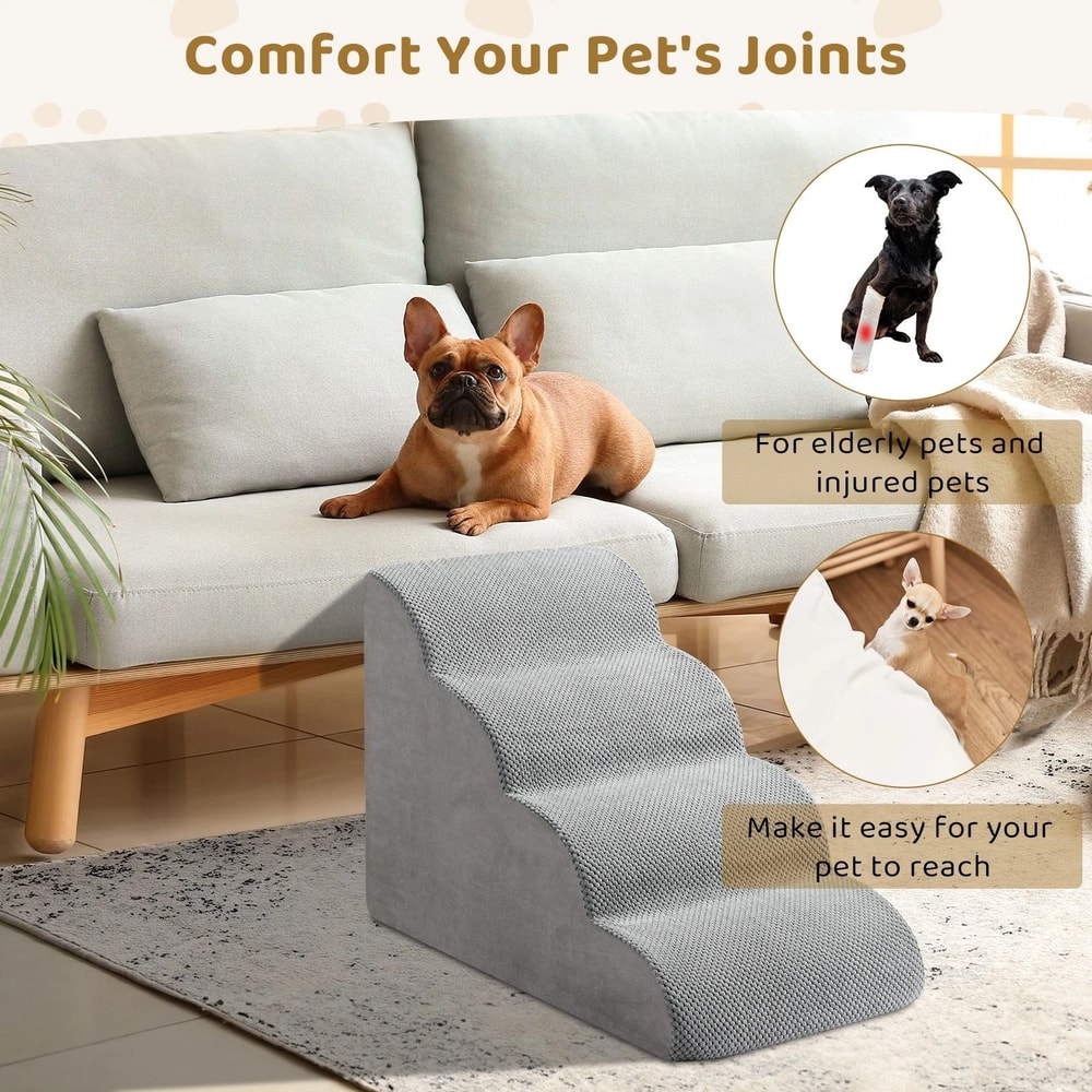 Pet Stairs Memory Foam Ladder For Dogs And Cats NonSlip Easy Climb Removable Cover 2