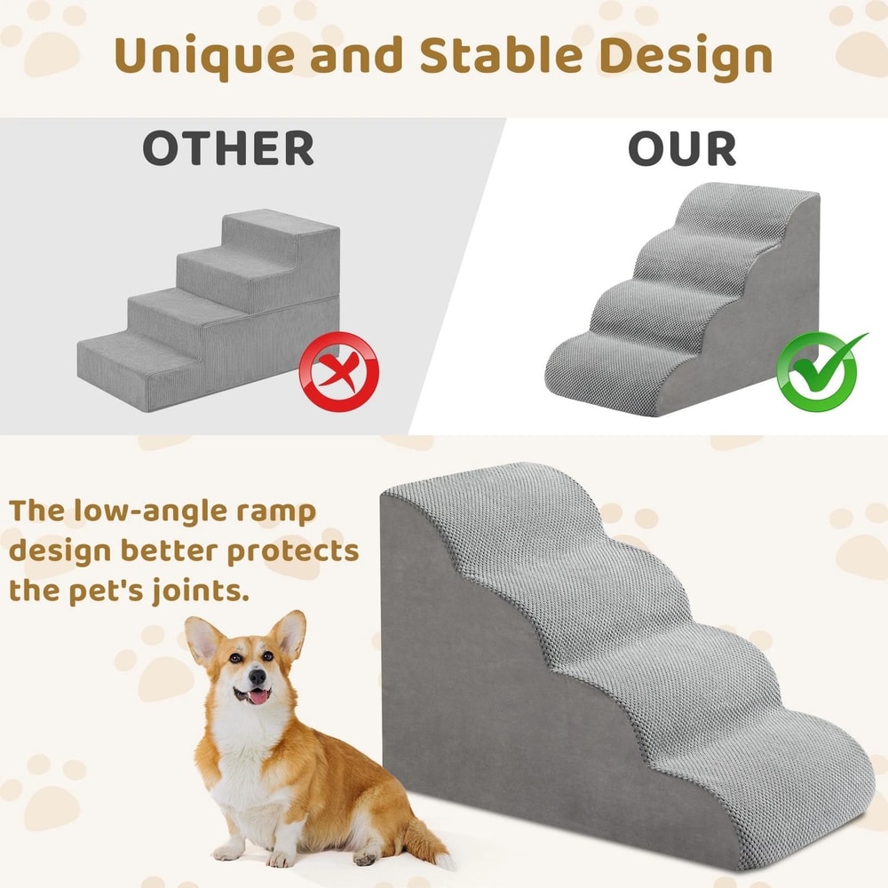 Pet Stairs Memory Foam Ladder For Dogs And Cats NonSlip Easy Climb Removable Cover 6