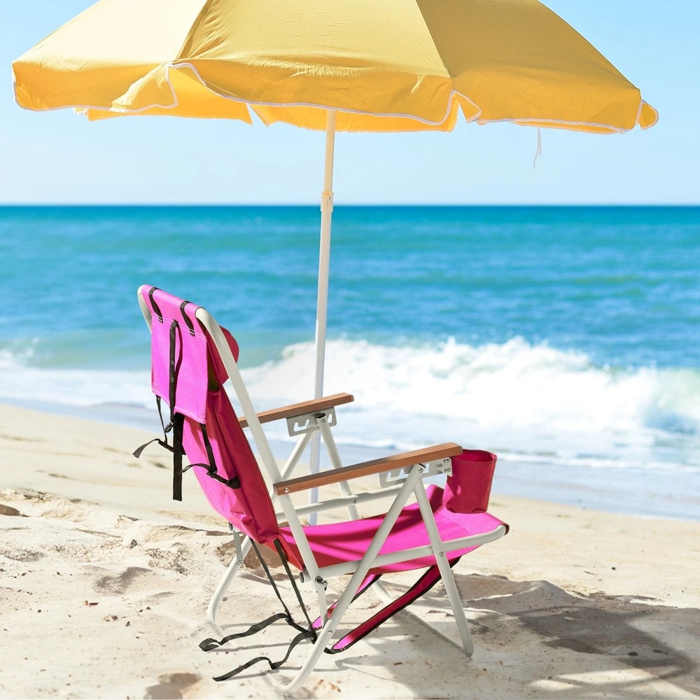 Portable Folding Beach Chair With Cup Holder Backpack Design 3