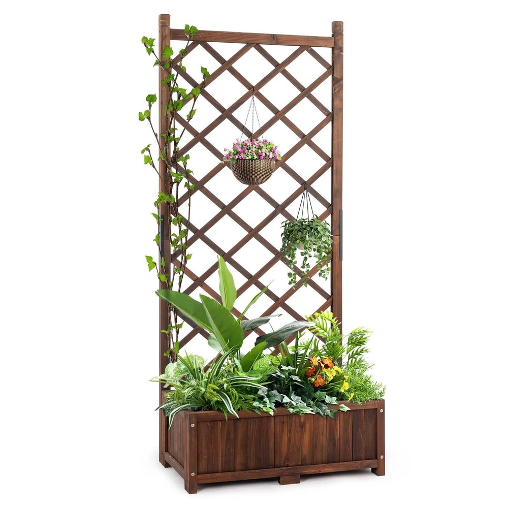Wood Planter Raised Garden Bed With Trellis Outdoor Garden Box For Climbing Plants And Vegetables 3