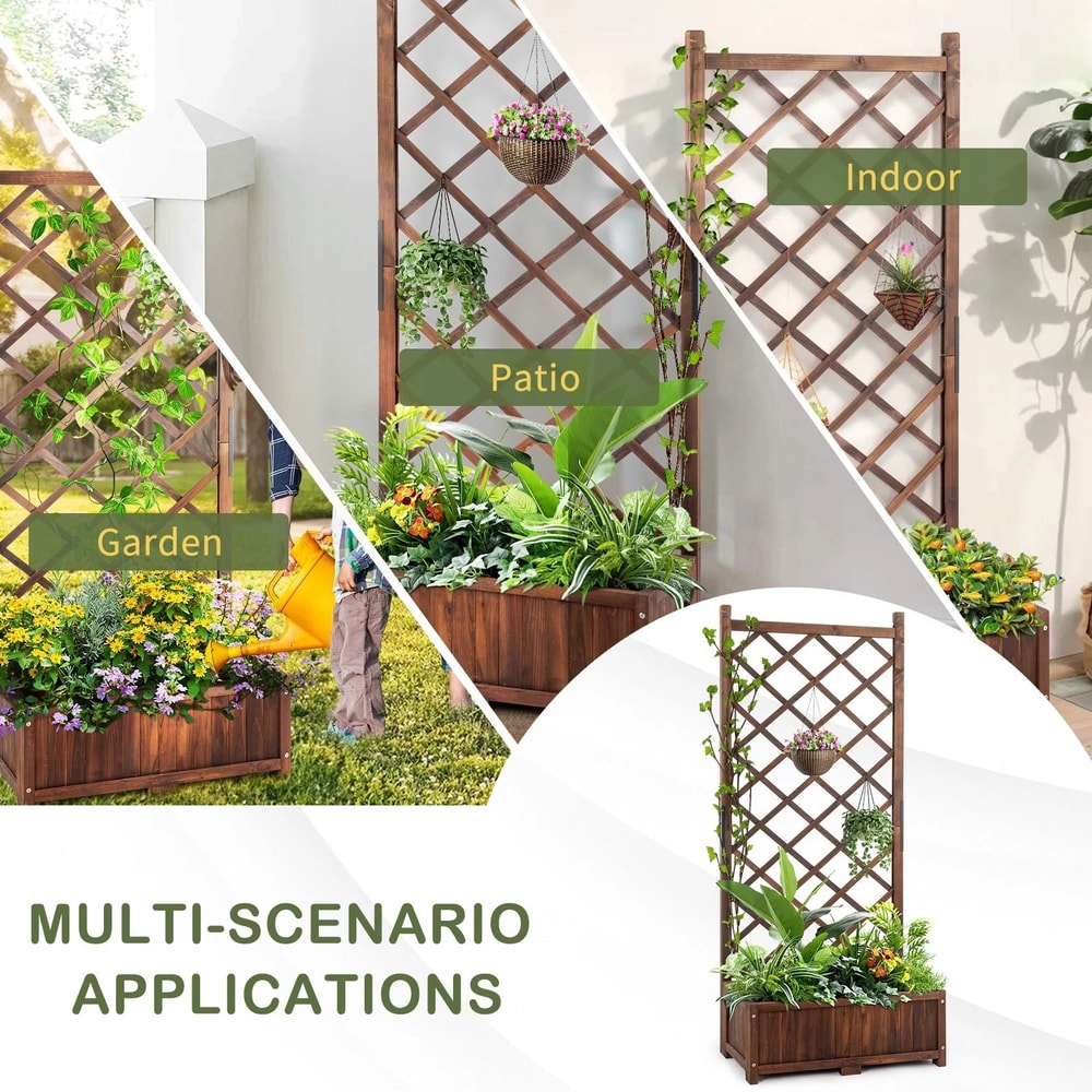 Wood Planter Raised Garden Bed With Trellis Outdoor Garden Box For Climbing Plants And Vegetables 2