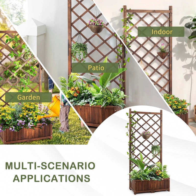 Wood Planter Raised Garden Bed With Trellis Outdoor Garden Box For Climbing Plants And Vegetables 2